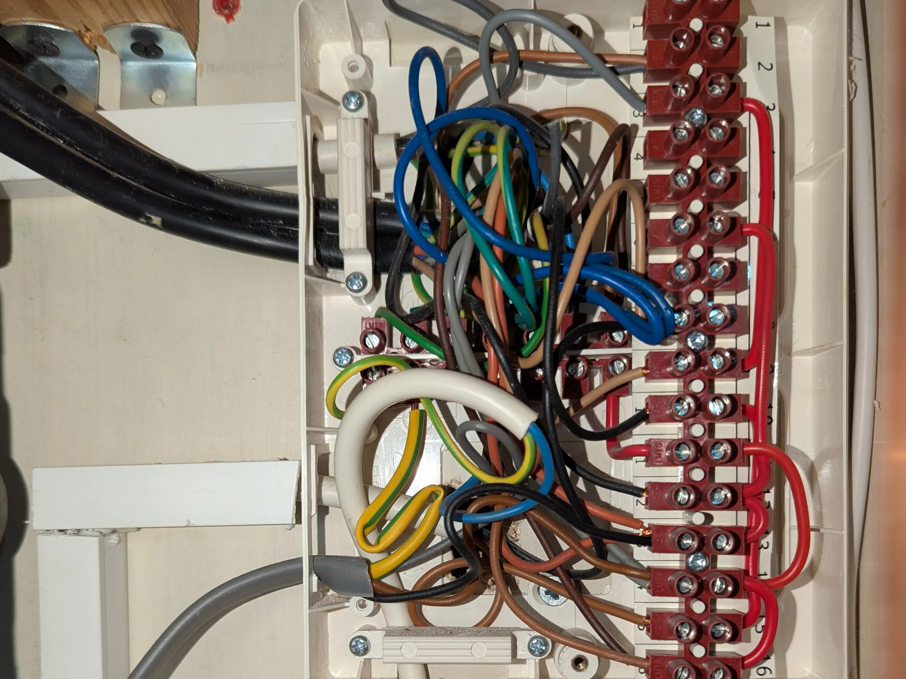 Junction box with wires and terminals